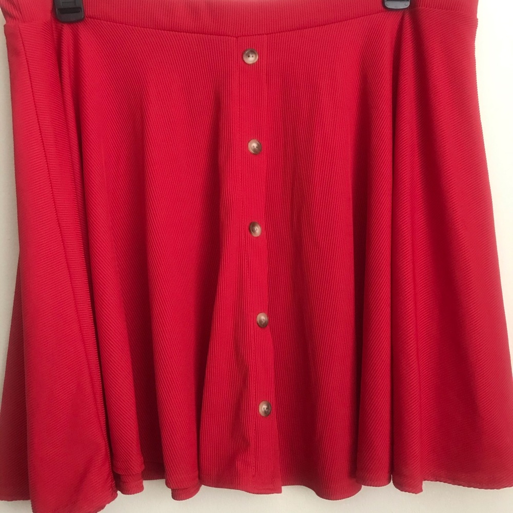 Boohoo Red Textured Button Down Skater Skirt